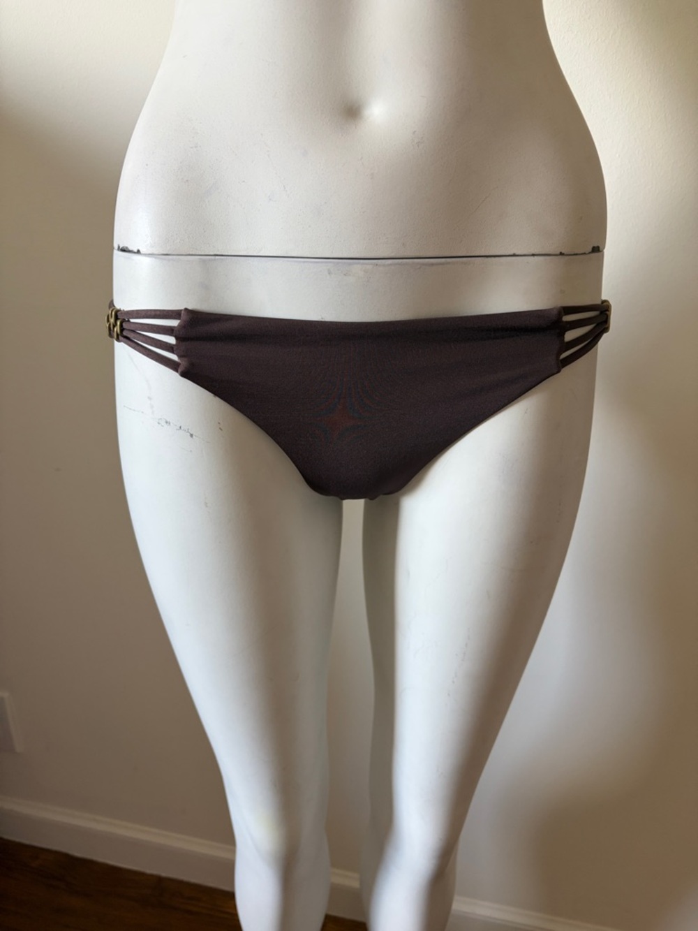 Vitamin A Chocolate Brown Bikini Bottoms with Gold Logo
